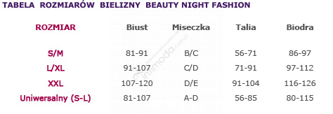 Tabela rozmiarów Beauty Night Reina bodystocking