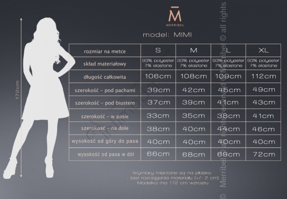 Tabela rozmiarów Merribel Sukienka Redira Czarno-Beżowa