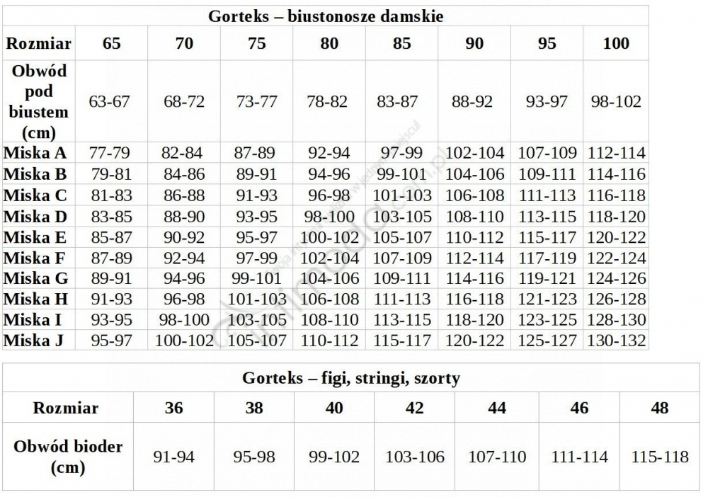 Tabela rozmiarów Gorteks Pończochy samonośne O4000 20 DEN