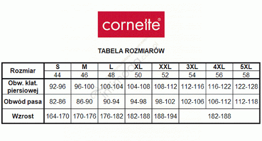 Tabela rozmiarów Cornette Piżama Venice 670/96