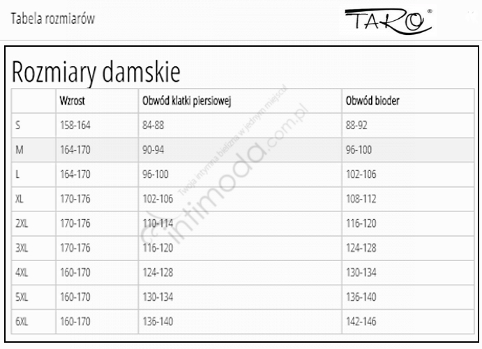 Tabela rozmiarów Taro SZLAFROK TARO 3099 MERCY SS24