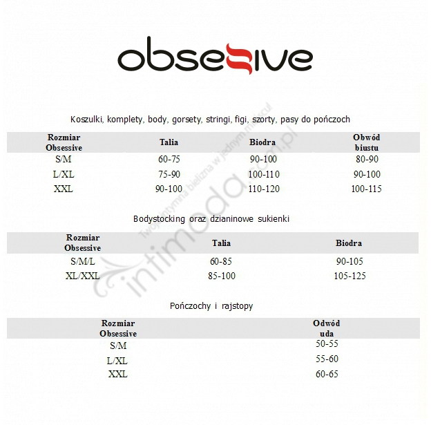 Tabela rozmiarów Obsessive Yassmyne 3-pcs set