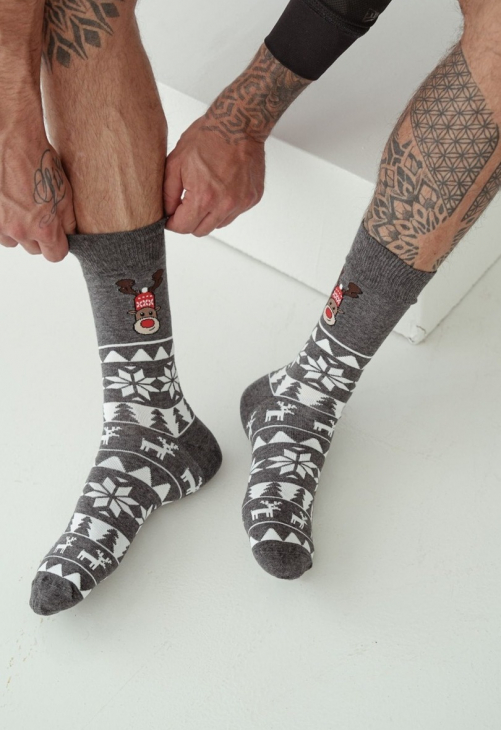 Milena Skarpetki Męskie Świąteczne Norweski Renifer 1290.022