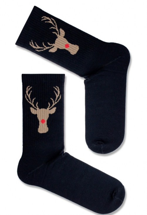 Milena Skarpetki Męskie Świąteczne Renifer Prążek 1290.009