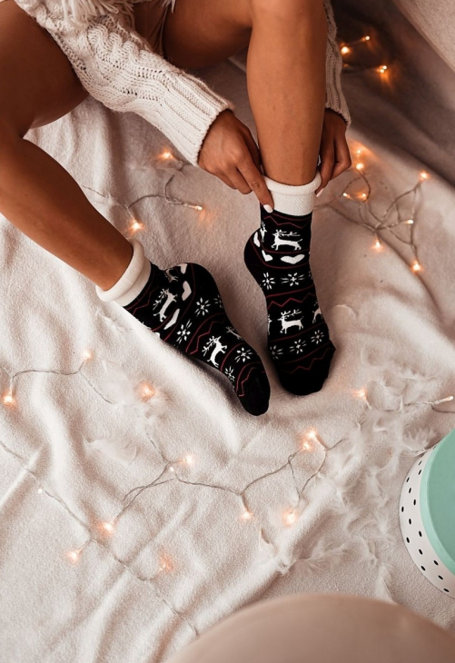 Milena Skarpetki Damskie Frotte Bezuciskowe (Renifery I Serca) 0118.003