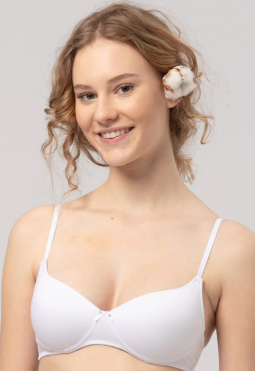 Biustonosz dla nastolatek bez fiszbin z gładkimi miseczkami Key TBM 120 biały