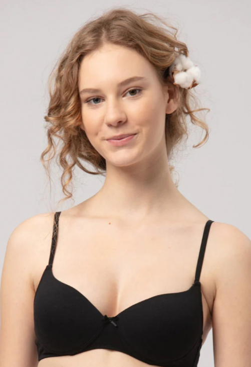 Biustonosz dla nastolatek bez fiszbin z gładkimi miseczkami Key TBM 120 czarny