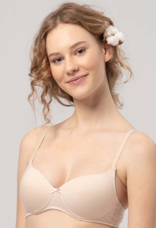 Biustonosz dla nastolatek bez fiszbin z gładkimi miseczkami Key TBM 120 beżowy