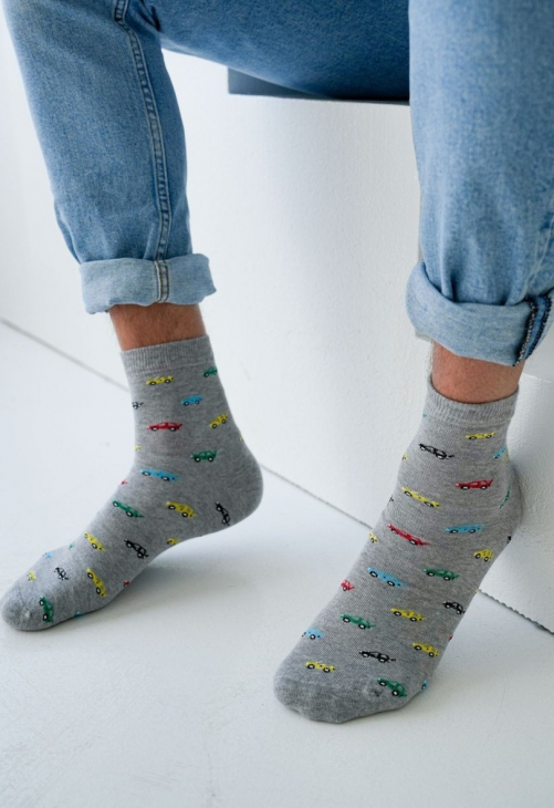 Milena Skarpetki Męskie 3/4 Kolorowe Autka 1153.039
