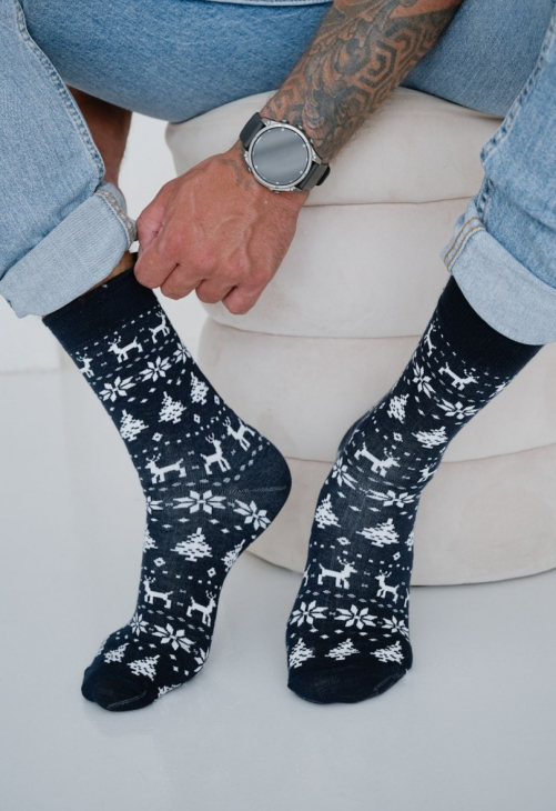 Milena Skarpetki Męskie Świąteczne Norweski Wzór 1290.026