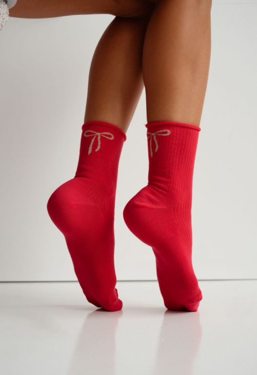 Milena Skarpetki Damskie Bezuciskowe W Prążek Z Kokardką 0200.193