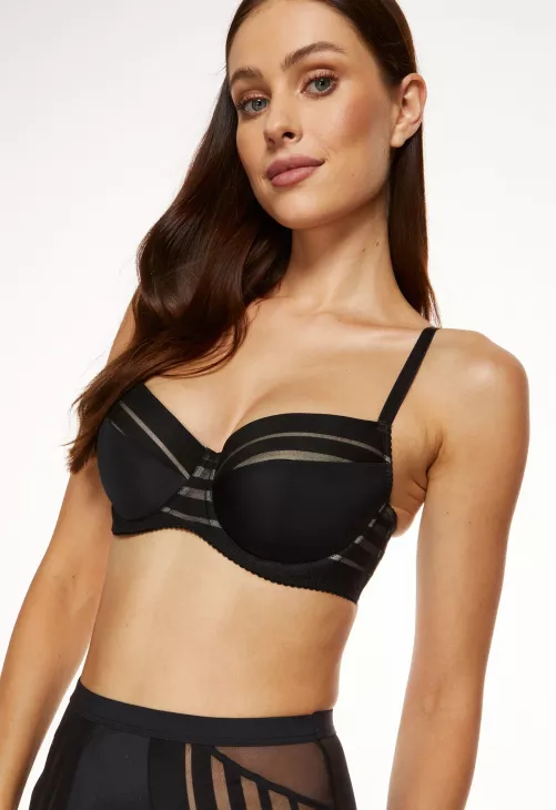 Biustonosz usztywniany w paski Gorteks Luna czarny
