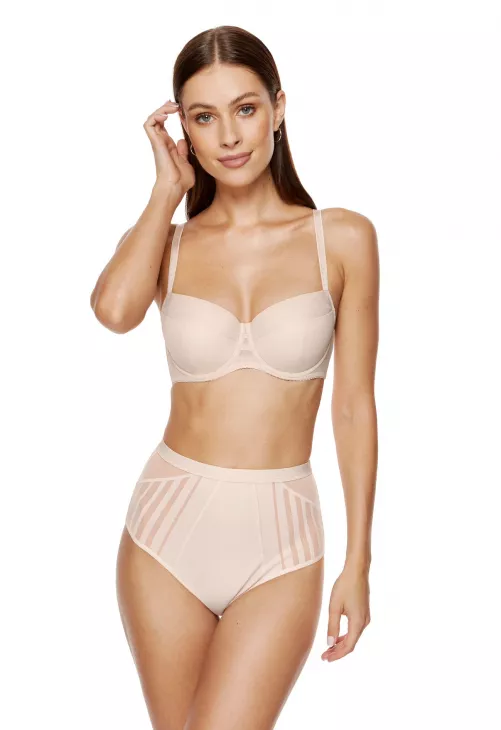 Biustonosz usztywniany Gorteks Luna B4 w paski beżowy