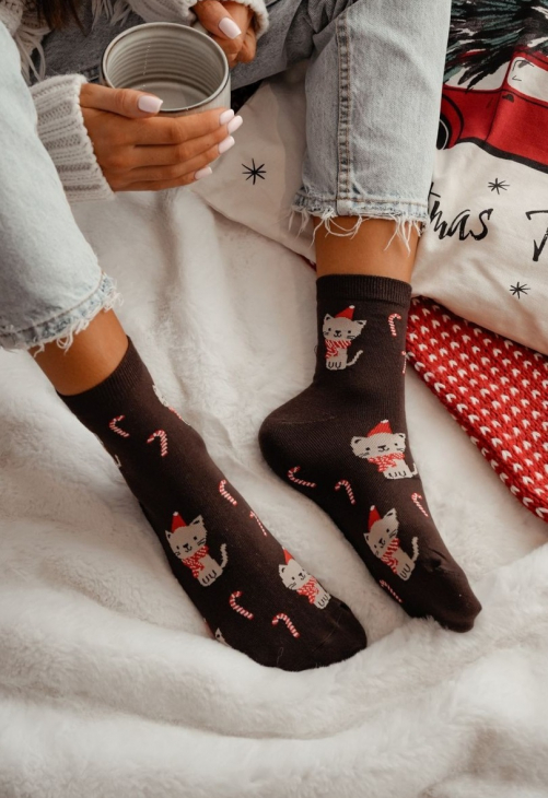 Milena Skarpetki Damskie Świąteczne Kotek 1283.037