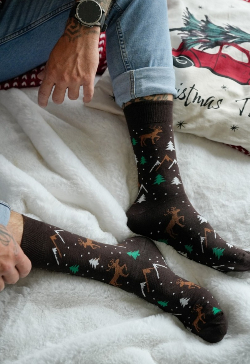 Milena Skarpetki Męskie Świąteczne Renifery I Choinki 1290.034