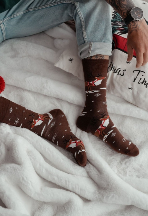 Milena Skarpetki Męskie Świąteczne Renifer Z Uprzężą 1290.035