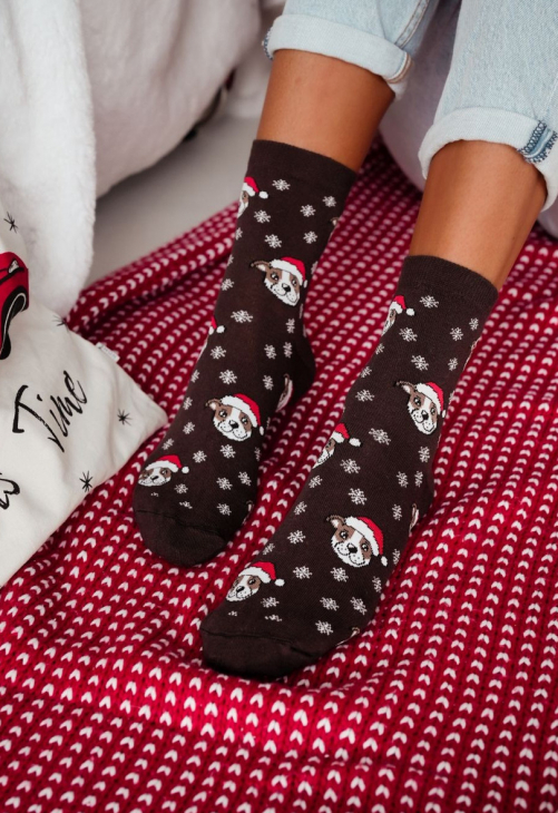 Milena Skarpetki Damskie Świąteczne Buldogi I Płatki Śniegu 1283.039