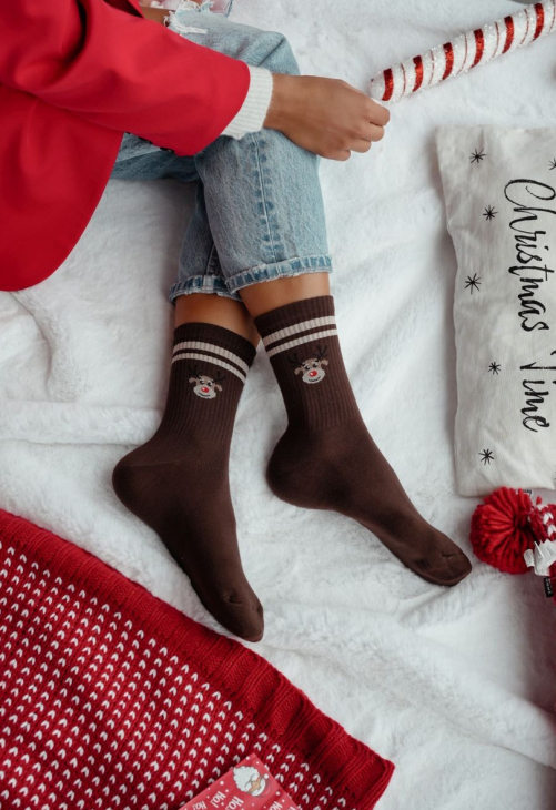 Milena Skarpetki Damskie Świąteczne Renifer Prążek Z Paskami 1283.014