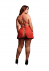 Le Désir 4 Piece Set with Bra,Panty,Double Strap Garter Belt and Peek-A-Boo Mesh Skirt - Plus Size - Red
