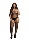Le Désir Contrast Fence Net Suspender Bodystocking - Plus Size