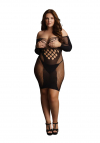 Le Désir Contrast Net Long Sleeved Mini Dress - Plus Size