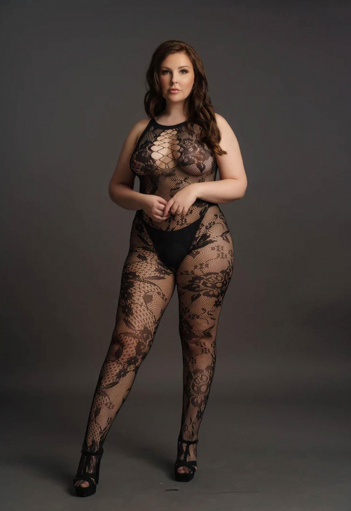 Le Désir Criss Cross Neck Bodystocking - Plus Size
