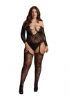 Le Désir Criss Cross Neck Suspender Bodystocking - Plus Size