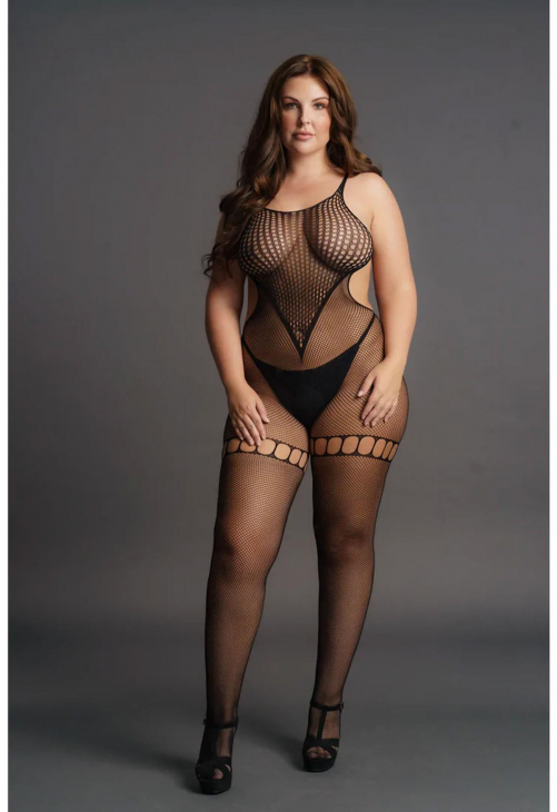 Le Désir Duo Net High Neck Bodystocking - Plus Size