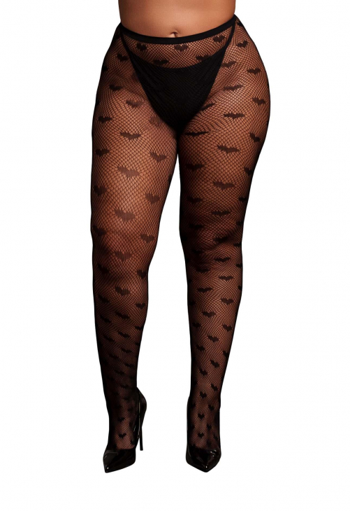 Le Désir Heart Patterned Tights - Plus Size - Black