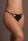 Le Désir Julie - Elastic Mesh Thong with Open Crotch ,Adjustable Sliders and Golden Details - Plus Size