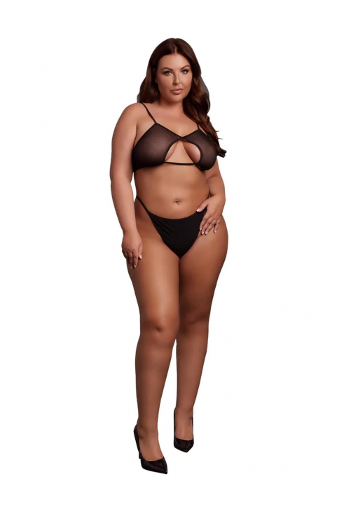 Le Désir Keyhole Mesh Bra with Double Back Straps and Adjustable Sliders - Plus Size - Black