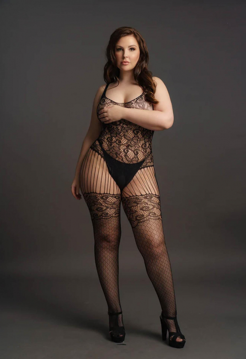 Le Désir Lace and Fishnet Bodystocking - Plus Size