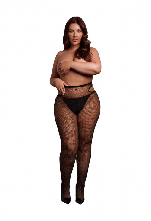 Le Désir Shimmering Cut-Out Tights - Plus Size - Black/Gold Glitter