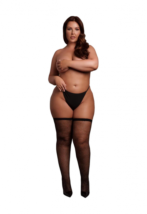 Le Désir Shimmering Thigh High Stockings - Plus Size - Black/Gold Glitter