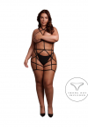 Le Désir Strappy Open Cup Body Harness with Garters - Plus Size - Black