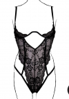 Le Désir Lace Underwired Open Cup Bodysuit with Adjustable Sliders - One Size - Black