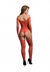 Le Désir Shimmering Off the Shoulder Bodystocking - One Size - Red/Gold Glitter