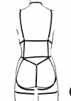 Le Désir Strappy Open Cup Body Harness with Garters - One Size - Black