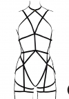 Le Désir Strappy Open Cup Body Harness with Garters - One Size - Black