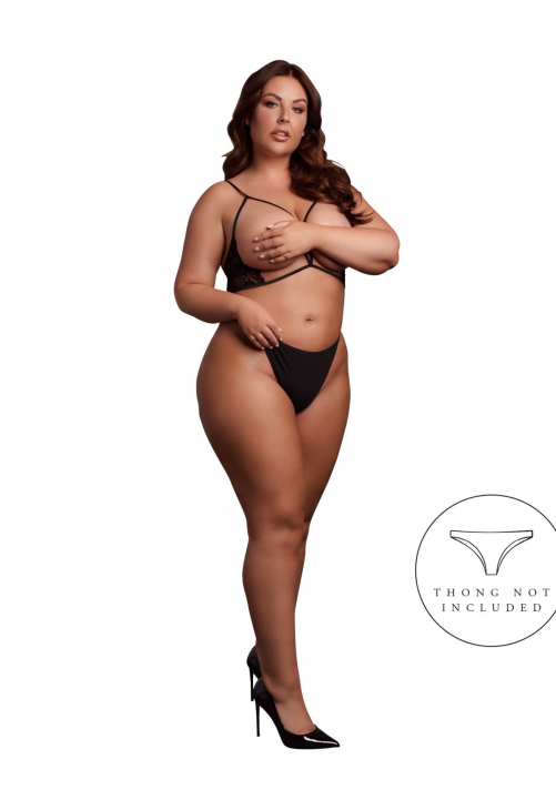 Le Désir Open Cup Triangle Bra with Lace and Adjustable Sliders - Plus Size - Black