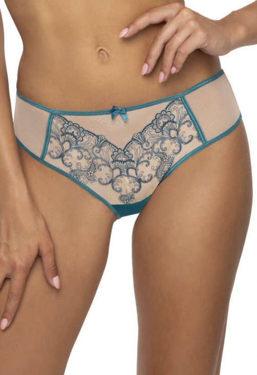 Producent Bielizny Damskiej Mat Lingerie Stringi Beżowo-Turkusowy Maureen S-3808/4