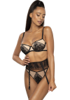 Producent Bielizny Damskiej Mat Lingerie Stringi Beżowo-Czarny Lindsay S-0203/4/2