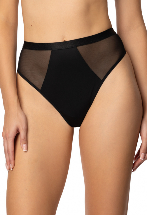 Producent Bielizny Damskiej Mat Lingerie Stringi Z Wysokim Stanem Czarny Capri S-0204/4