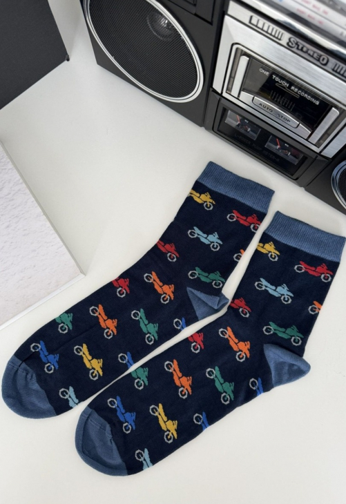 Milena Skarpetki Męskie 3/4 Kolorowe Motocykle 1153.050