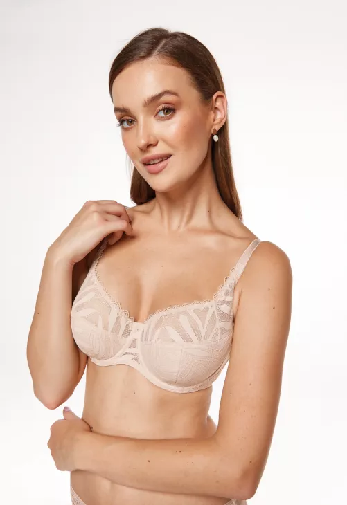 Biustonosz półusztywniany Gorteks Eclipse B3 koronkowy beżowy