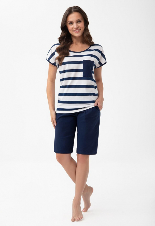 Bawełniana piżama damska z krótkim rękawem plus size Luna 1302 granatowa