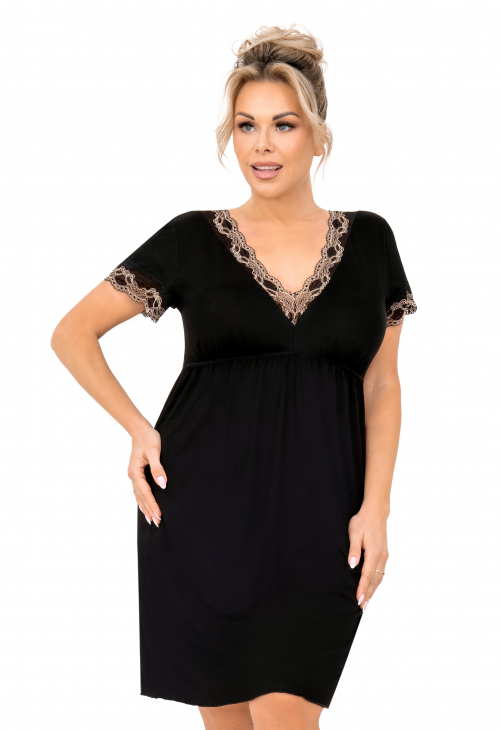 Donna Czarna koszula nocna plus size z koronką - hana
