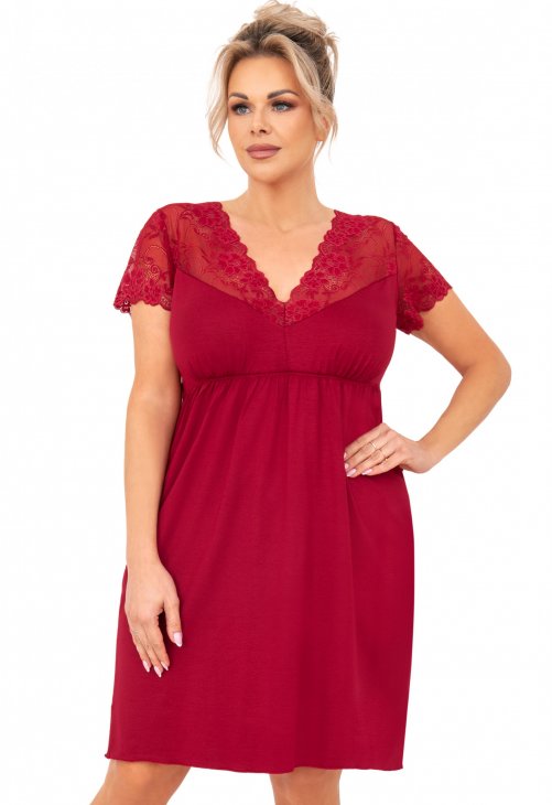 Koszulka nocna z wiskozy z krótkim rękawem plus size Donna Livia bordowa