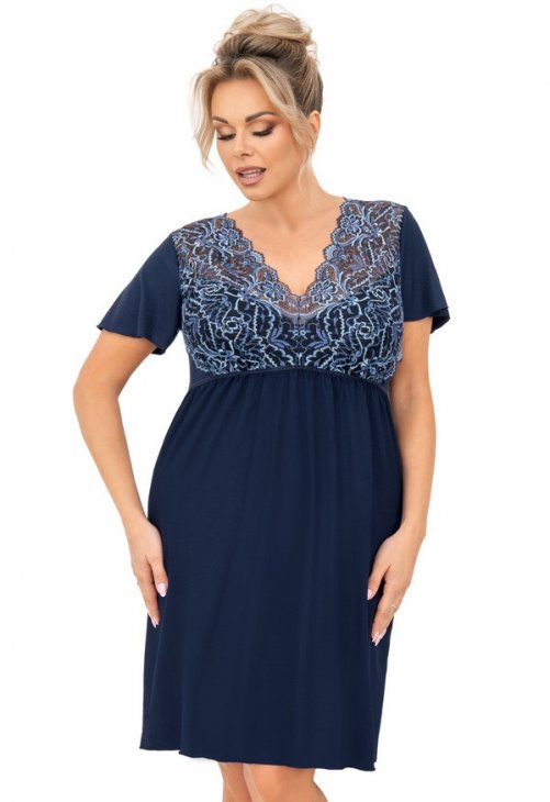 Koszulka nocna z wiskozy z krótkim rękawem plus size Donna Melania granatowa