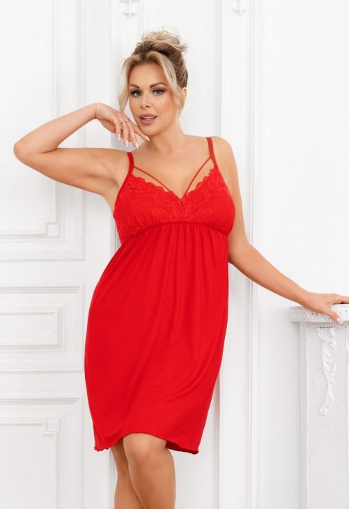 Koszula nocna z wiskozy na ramiączkach plus size Donna Sylvia czerwona